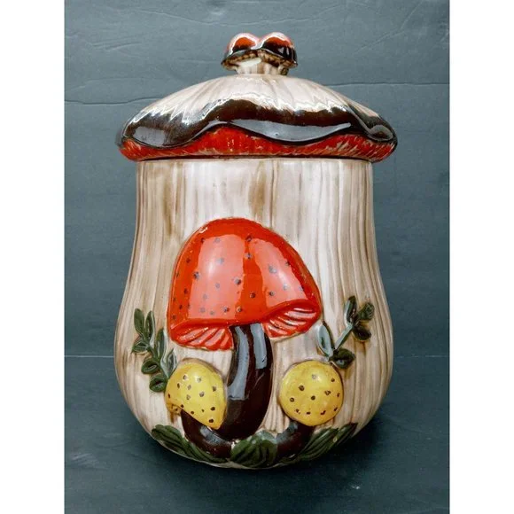 Vintage Mushroom Cookie Jar Orange Arnel's Hand Painted Ceramic Signed Canister - Picture 4 of 12